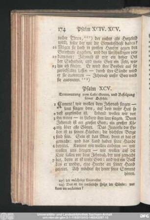 Psalm XCV. Ermunterung zum Lobe Gottes, und Befolgung seiner Befehle.