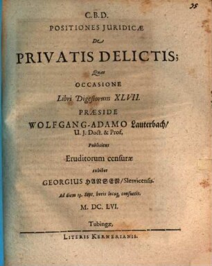 Positiones iur. de privatis delictis