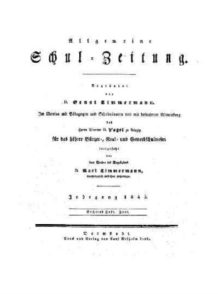 Titelblatt für Juni 1843 [Heft 86 - 101]