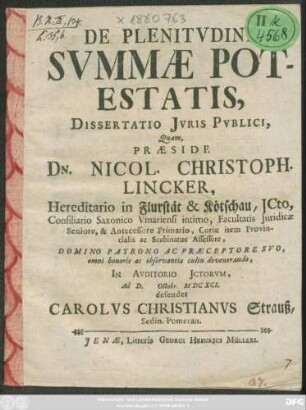 De Plenitudine Summae Potestatis, Dissertatio Iuris Publici