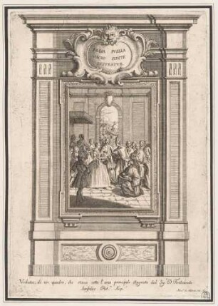 Ansicht eines Gemäldes (Taufe des Kindes) am Haupteingang der Festarchitektur vor dem Palazzo Reale in Neapel anlässlich der Geburt der Prinzessin Maria Isabel (1740–1742)
