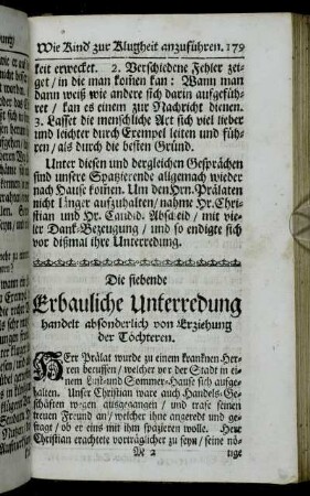 Die siebende erbauliche Unterredung handelt absonderlich von Erziehung der Töchteren.