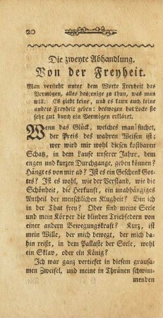 Die zweyte Abhandlung. Von der Freyheit
