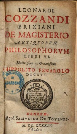 De magisterio antiquorum philosophorum : libri IV. ...