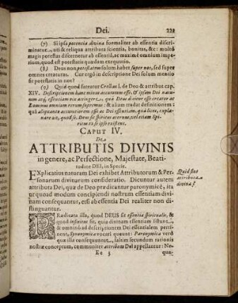Caput IV. De Attributis Divinis in genere, ac Perfectione, Majestate, Beatitudine Dei, in Specie.