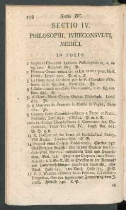 Sectio IV. Philosophi, Iureconsulti, Medici