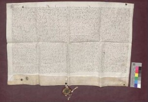 Urteil des Grafen Johann von Lupfen, Landgrafen zu Stühlingen und Herrn zu Hoheneck, im Streit zwischen Markgraf Bernhard von Baden beziehungsweise Markgraf Jakob und denen von Blumnegg über den Zehnt zu Oberbergen.