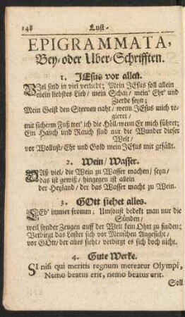 Epigrammata, Bey- oder Uber-Schrifften.