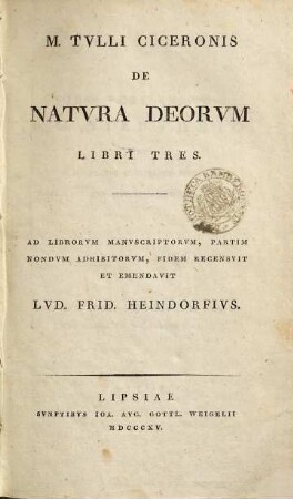 M. Tulli Ciceronis De natura deorum libri tres