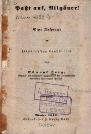 Passt auf, Allgäuer! : eine Ansprache an seine lieben Landsleute