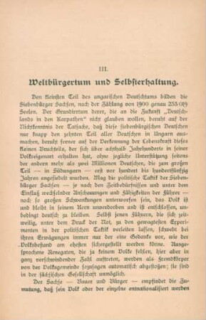 III. Weltbürgertum und Selbsterhaltung