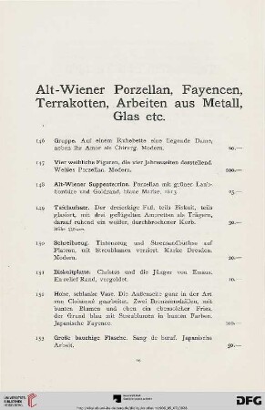 Alt-Wiener Porzellan, Fayencen, Terrakotten, Arbeiten aus Metall, Glas (Nr. 146-195b)