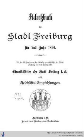 Adreßbuch der Stadt Freiburg : für das Jahr 1891