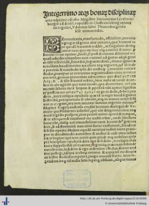 Widmung: Integerrimo atque bonarum disciplinarum viro adprime edocto Magistro Hiernonymo Lyechtenburger ...