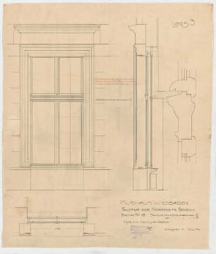 Thiersch, Friedrich von; Wiesbaden; Kurhaus - Fenster EG Nordseite (Grundriss, Ansicht,Schnitt)