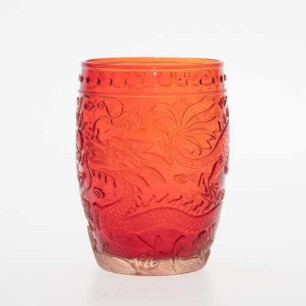 Orangeroter Becher mit Drachen