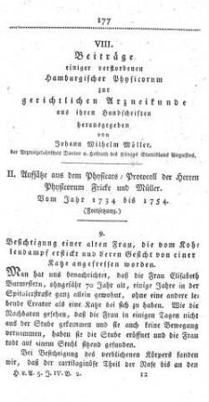 VIII. Beiträge einiger verstorbenen Hamburgischer Physicorum zur gerichtlichen Arzneikunde aus ihren Handschriften
