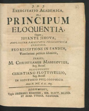 Exercitatio Academica, De Principum Eloquentia