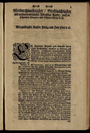 Allerdurchlauchtigster / Großmächtigster und unüberwindlichster Römische Kayser/ ...
