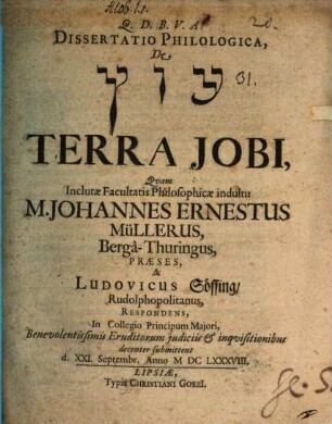 Dissertatio Philologica, De [...] Terra Jobi