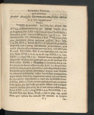 Sectionem Tertiam, quae continet, praeter Analysin Grammaticam, sensus literalis ac veri inquisitionem.