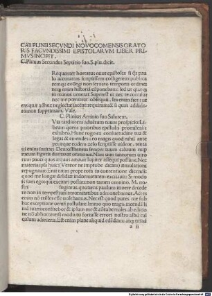 Epistolae Caii Plinii Secundi ... Epistolarum liber