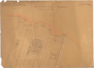 ohne Verfasserangabe; Lucca (Italien); Villa Buttini - Stuckrahmen über den Kappen (Detail m. Schnitt)