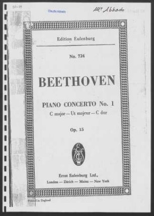 Concerto, No. 1 : C major : for pianoforte and orchestra : op. 15