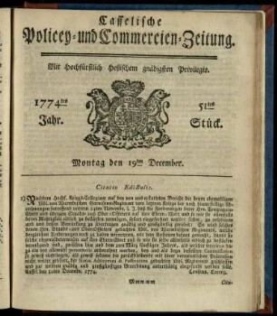 51tes Stueck, Montag den 19ten December 1774