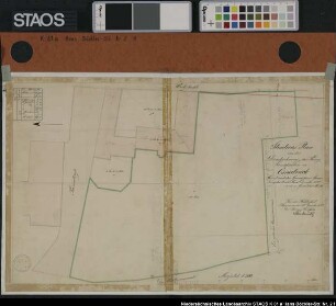 "Situationsplan von der Dienstwohnung des Kgl. Landdrosten zu Osnabrück" "Copiert nach der Grundsteuer-Gemarkungskarte..." Ausf.-Art: Farbige Zeichnung Herst.: Hente Format: 34 x 50 cm Maßstab: 1 : 300
