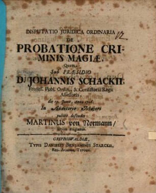 Disp. ... de probatione criminis magiae