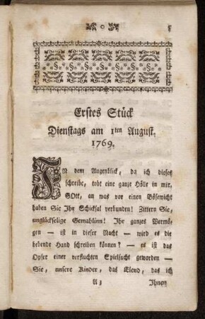 Erstes Stück. Dienstags am 1ten August. 1769.