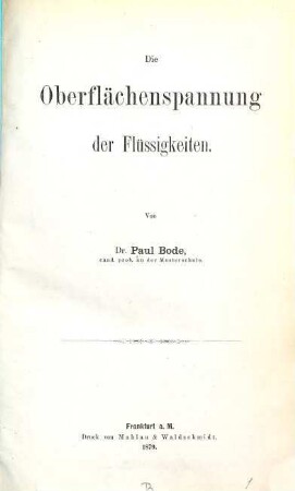 Die Oberflächenspannung der Flüssigkeiten