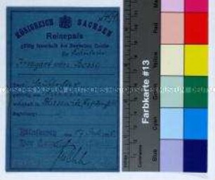 Sächsischer Reisepass für die Generalstochter Irmgart von Bosse aus Blasewitz bei Dresden für Reisen im Deutschen Reich