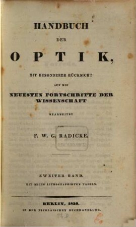 Handbuch der Optik : mit besonderer Rücksicht auf die neuesten Fortschritte der Wissenschaft, 2