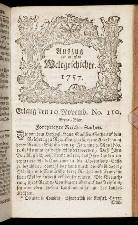 No. 110. Extra-Blat. Erlang den 10. Novemb. 1757.