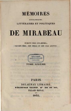 Mémoires biographiques, littéraires et politiques de Mirabeau, 6
