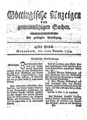 45tes Stück. Sonnabend, den 12ten November 1774.
