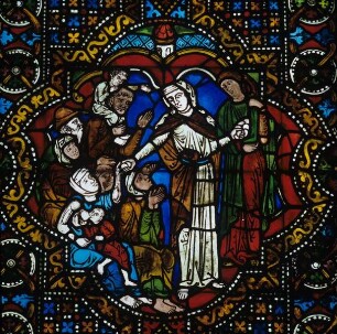 Elisabethfenster (Fenster s II) — Die heilige Elisabeth verteilt ihr Witwengut