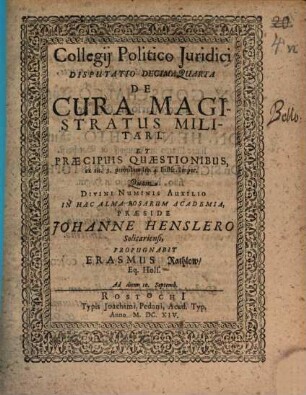Collegium politico-iuridicum, Disc. XIV.. De cura magistratus militari