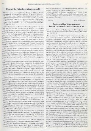 Referate über theologische Dissertationen in Maschinenschrift