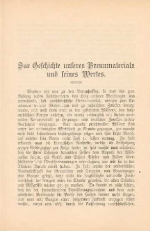 Zur Geschichte unseres Brennmaterials und seines Wertes