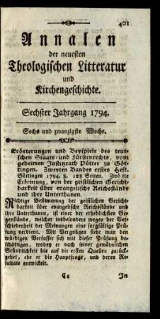 Sechs und zwanzigste Woche