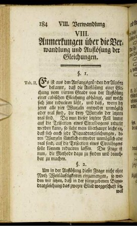 VIII. Anmerkungen über die Verwandlung und Auflösung der Gleichungen.