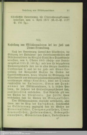VII. Anstellung von Militäranwärtern bei der Zoll- und Steuer-Verwaltung