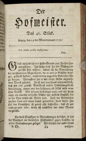 Das 46. Stück. Leipzig, den 14 des Wintermonats 1752.