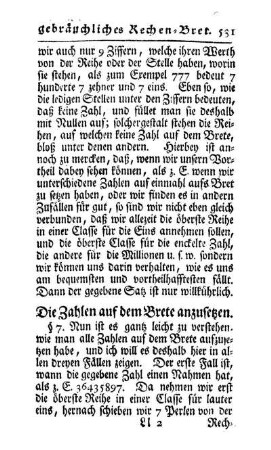 § 7. Die Zahlen auf dem Brete anzusetzen