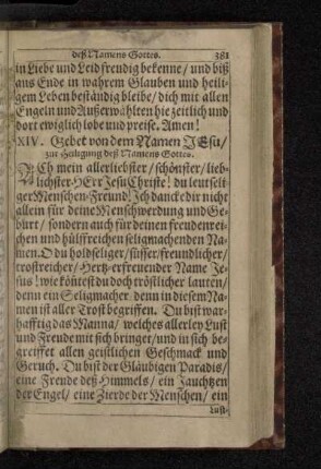 XIV. Gebet von dem Namen Jesu/ zur Heiligung deß Namens Gottes.