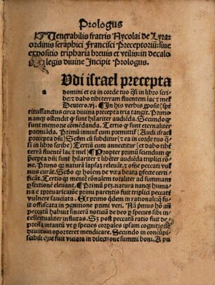 Preceptorium Nycolai de Lyra sive expositio tripharia putilis in decalogum legis divine