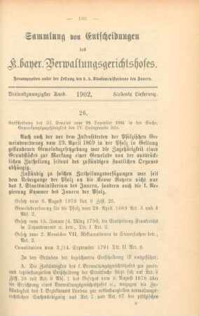 Dreiundzwanzigster Band. 1902. Siebente Lieferung. - Nr. 26. - Nr. 27.